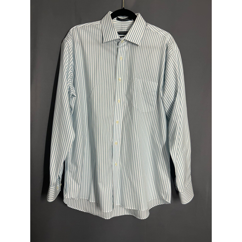 Quiet Luxury Forsyth of Canada Striped Dress Shirt Blue Green 17 34/35 Tailored